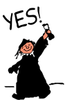 Cartoon: Smiling grad w/degree in hand